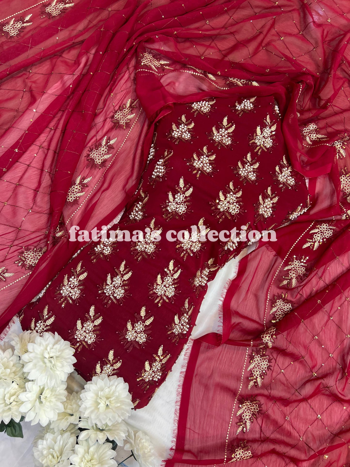π 3-Piece Soft Chiffon with Fine Pules π(REDISH-MEHRON)