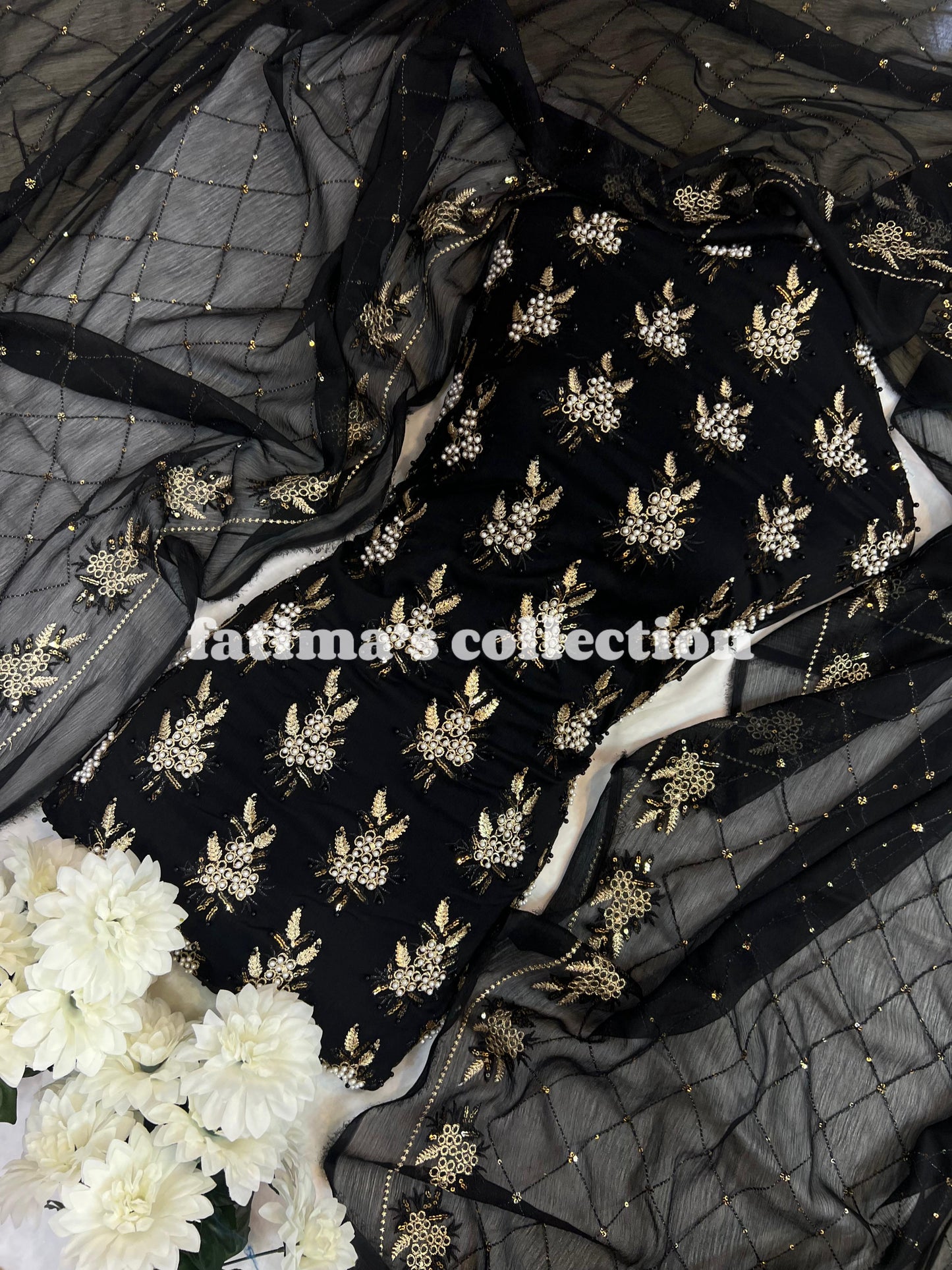 π 3-Piece Soft Chiffon with Fine Pules π(BLACK)