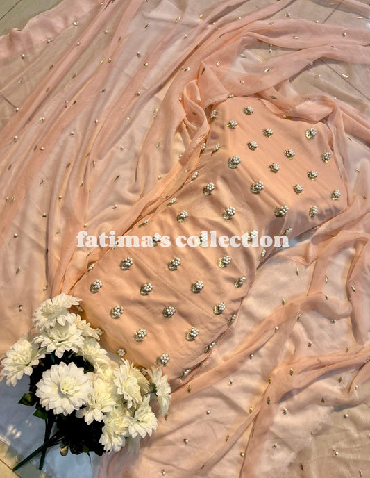 🌟 7 Pulse Soft Chiffon 3PC Suit 🌟(PEACH)