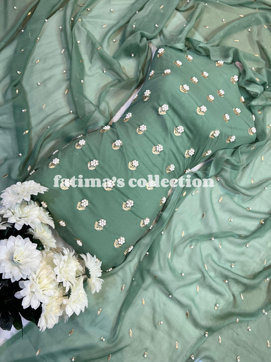 🌟 7 Pulse Soft Chiffon 3PC Suit 🌟(MINT-GREEN)