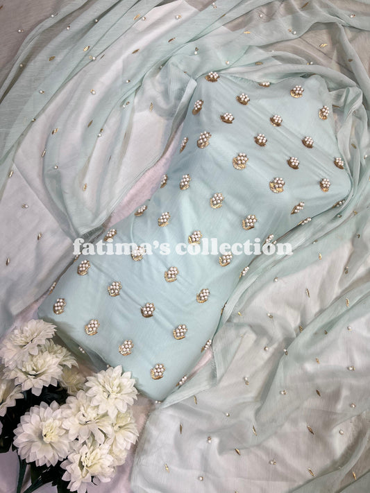 🌟 7 Pulse Soft Chiffon 3PC Suit 🌟 (ICE-BLUE)