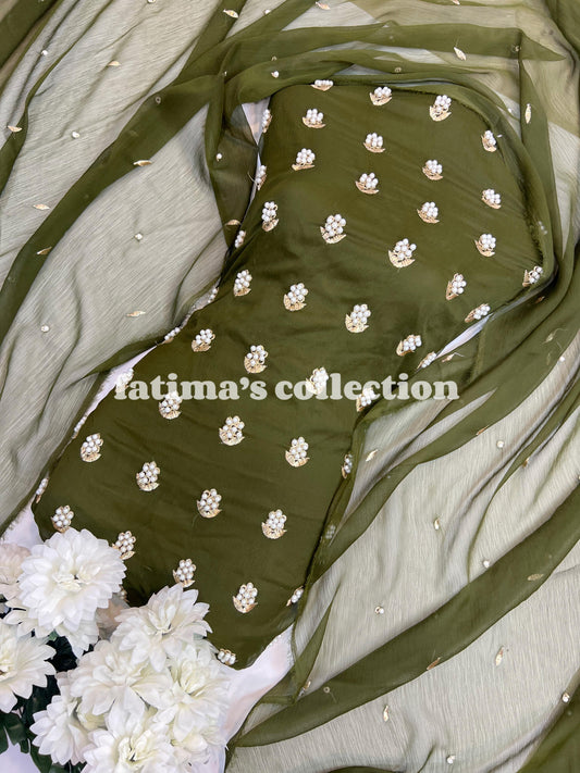 🌟 7 Pulse Soft Chiffon 3PC Suit 🌟 (ARMY GREEN)