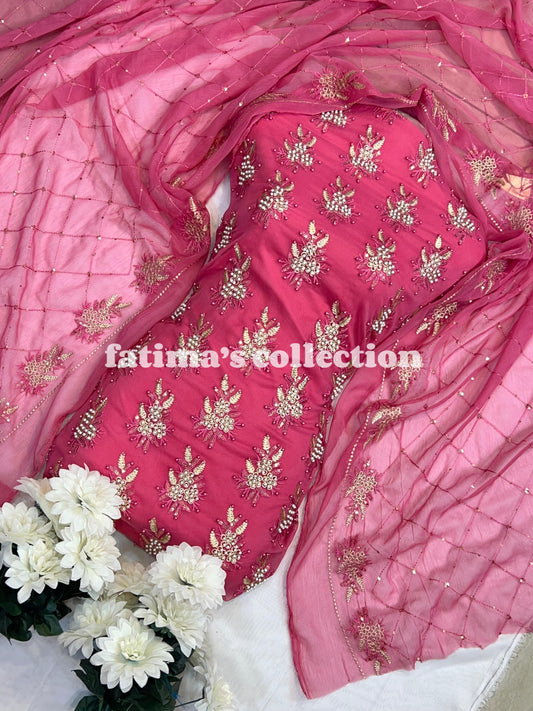 💖 3-Piece Soft Chiffon with Fine Pules 💖 (T.PINK)