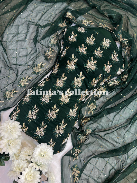 💖 3-Piece Soft Chiffon with Fine Pules 💖(KAI-GREEN)