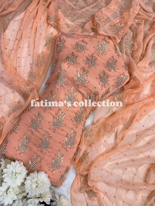 💖 3-Piece Soft Chiffon with Fine Pules 💖(PEACH)