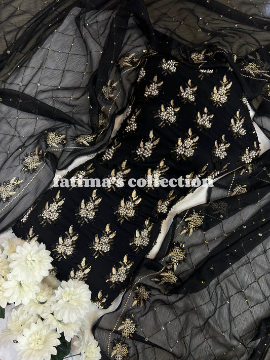 💖 3-Piece Soft Chiffon with Fine Pules 💖(BLACK)