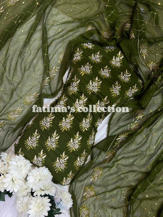 💖 3-Piece Soft Chiffon with Fine Pules 💖(ARMY-GREEN)