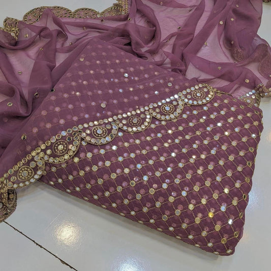 🌟 Luxury 9MM Chiffon 3-Piece Dress – Elegant Mirror Work ✨(PEYAZE)